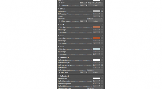 VrayAlSurfaceによる人間の皮膚の設定