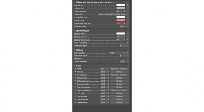 VRayFastSSS2による後方散乱の設定