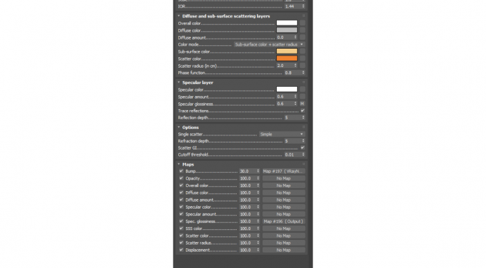 VRayFastSSS2による蝋燭SSS設定