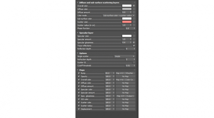 VRayFastSSS2による等方散乱の設定